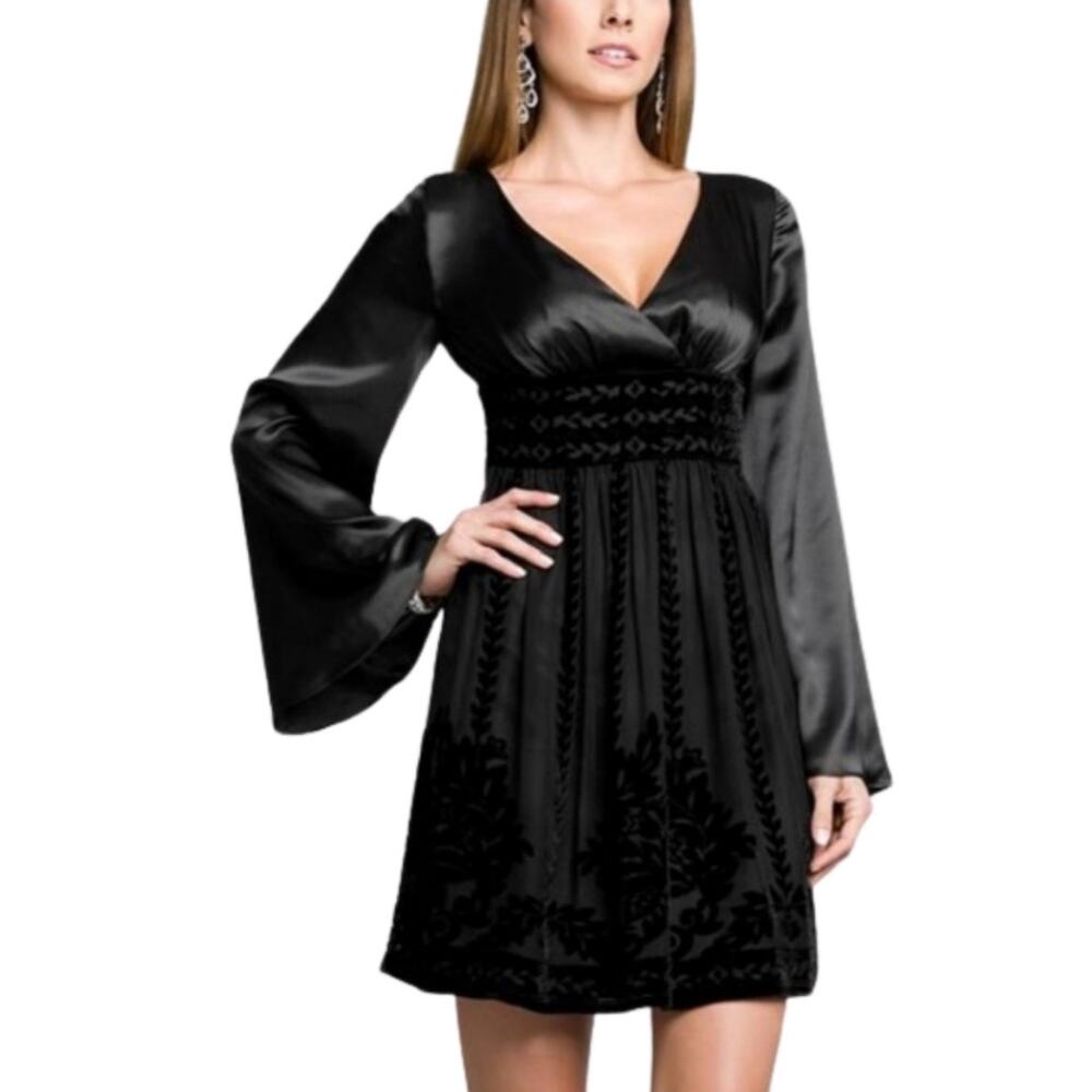 Guess by Marciano Black Velvet-Trim Satin Mini Dress